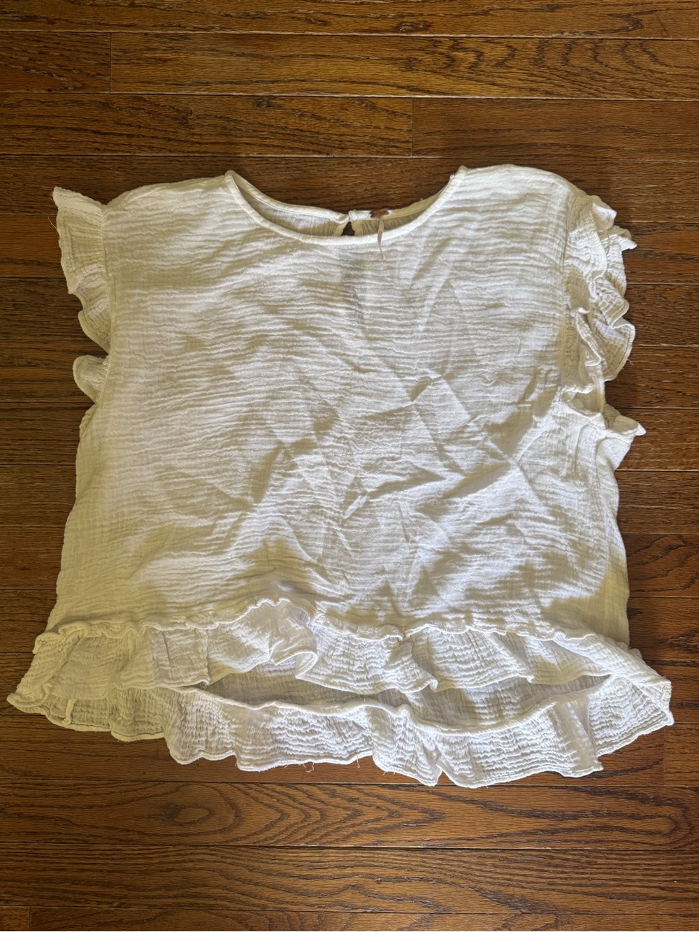 Free People Cream Ruffled Short Sleeve Blouse